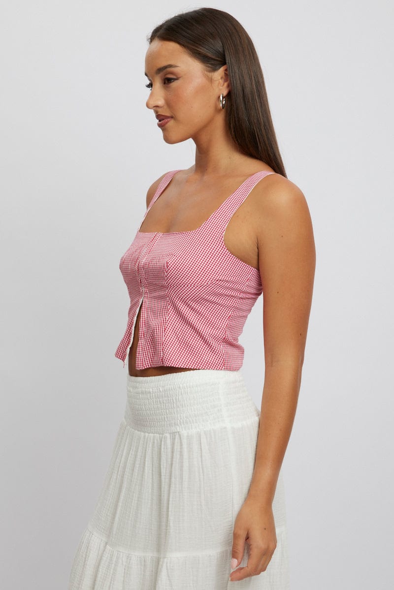 Red Check Corset Top Sleeveless - Image 4