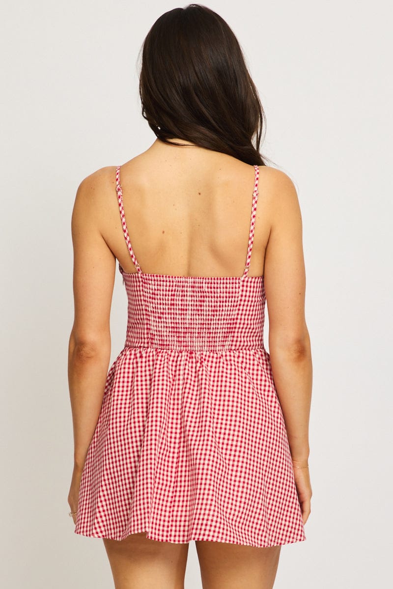 Red Check Mini Dress Strappy - Image 4