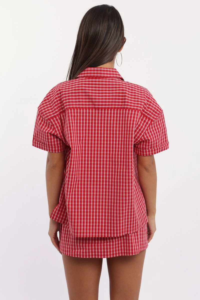 Red Check Short Sleeve Shirt Button Up - Image 4