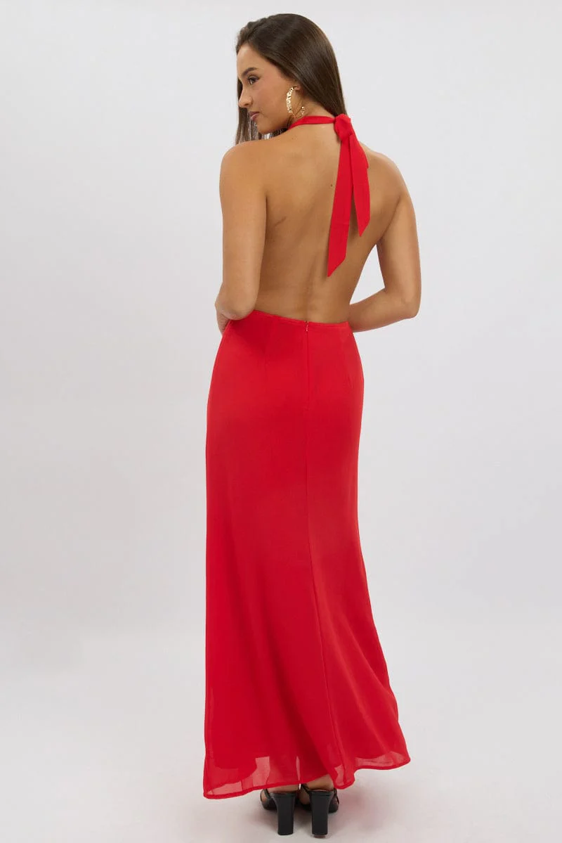 Red Cowl Neck Maxi Dress - Image 5
