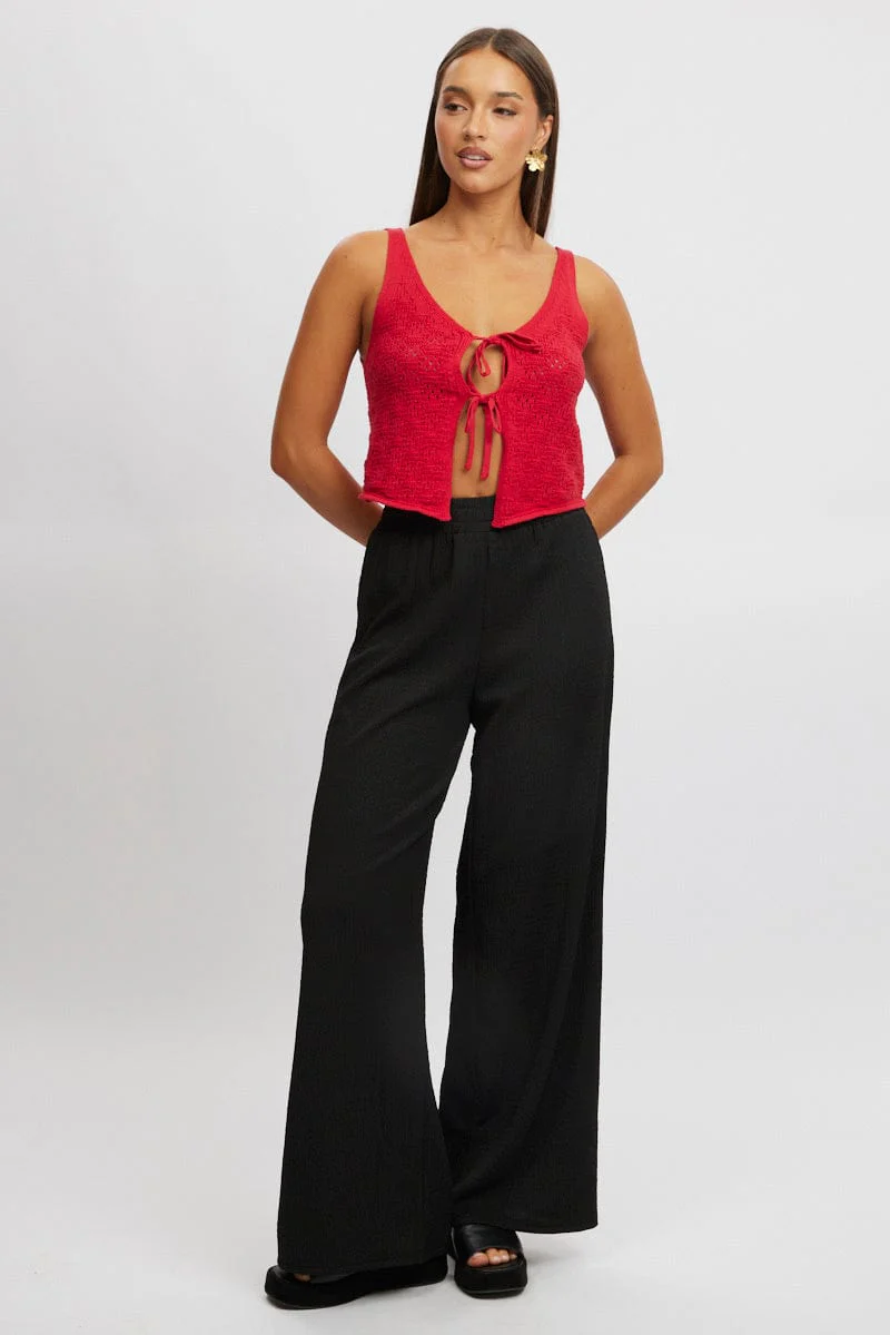 Red Crochet Knit Vest Tie Up - Image 2