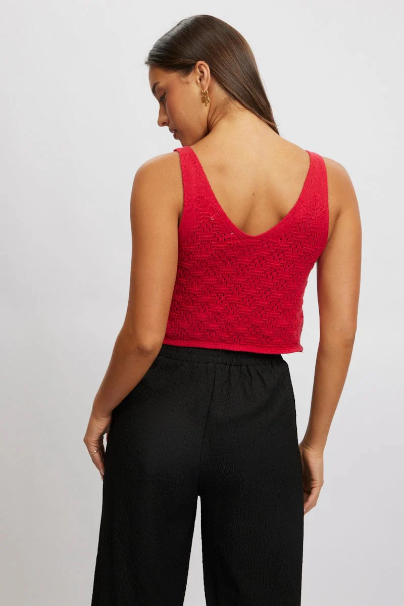 Red Crochet Knit Vest Tie Up - Image 5