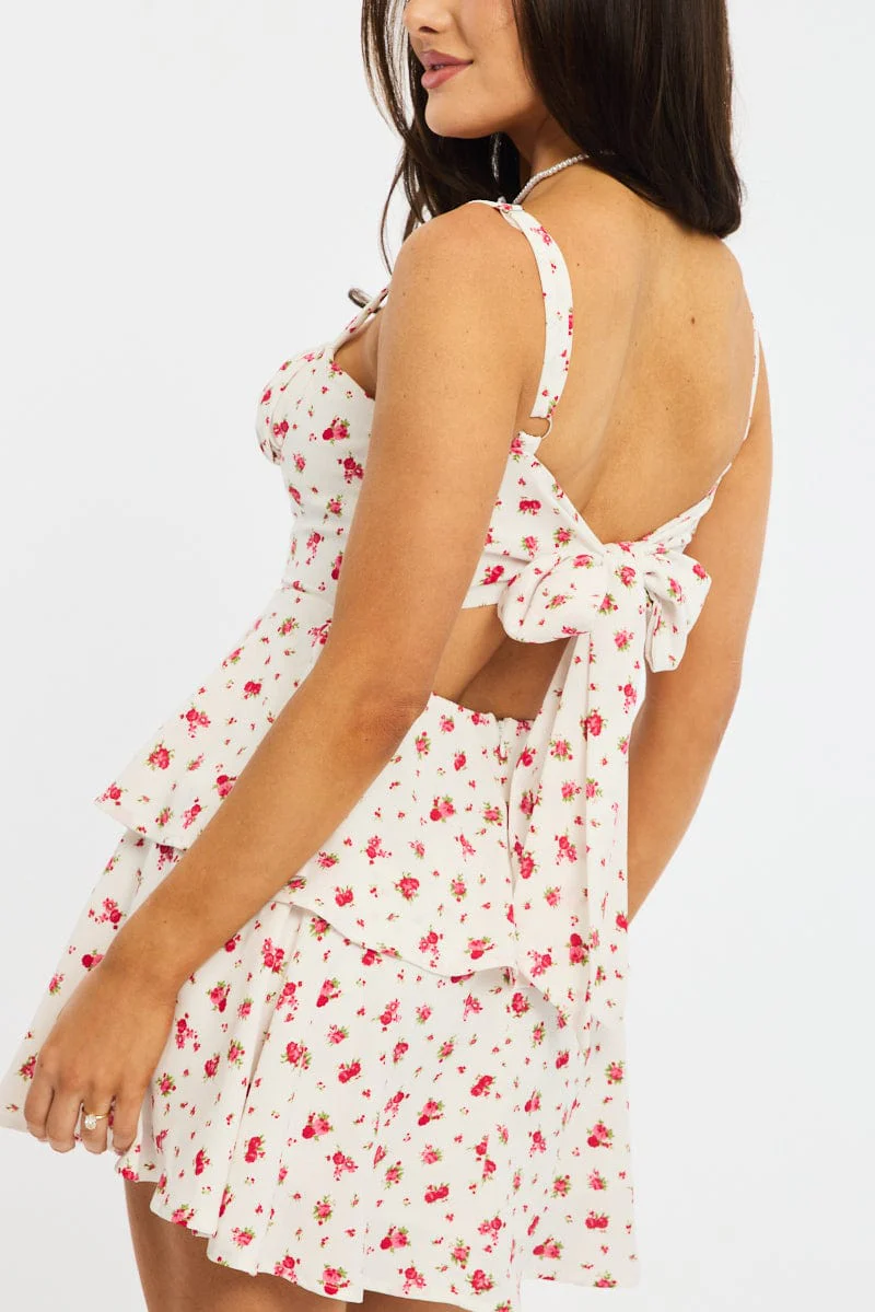 Red Ditsy Fit And Flare Dress Square Neck Mini - Image 6