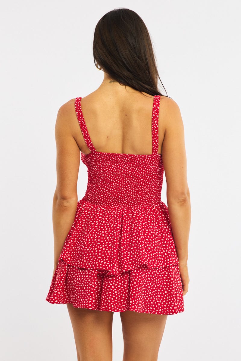 Red Ditsy Ruffled Playsuit - Image 4