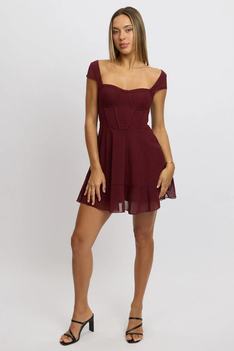 Red Fit And Flare Dress Mini Mesh - Image 2