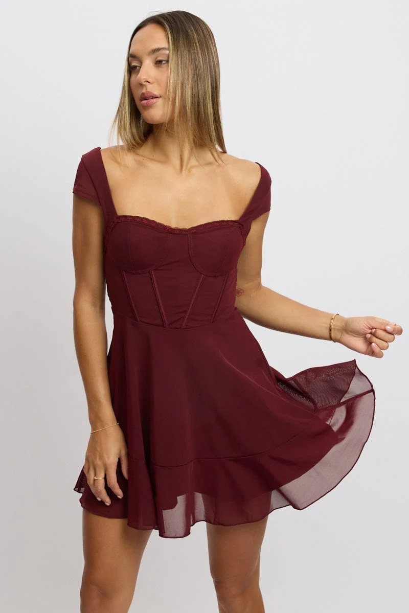 Red Fit And Flare Dress Mini Mesh - Image 3