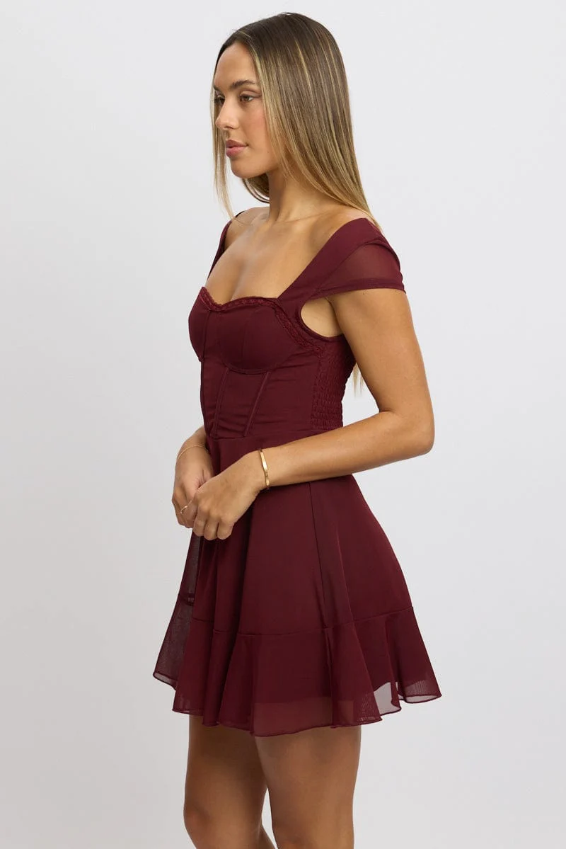 Red Fit And Flare Dress Mini Mesh - Image 4