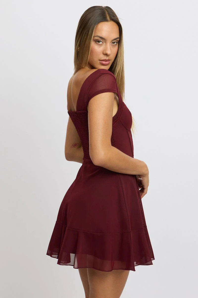 Red Fit And Flare Dress Mini Mesh - Image 5