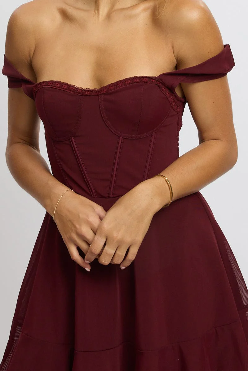 Red Fit And Flare Dress Mini Mesh - Image 6