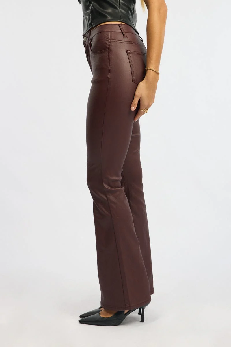 Red Flare Jeans High Rise Wet Look - Image 3