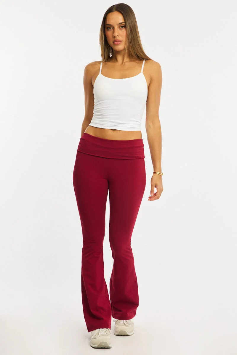 Red Flare Leg Pants Folded Waist - Image 3
