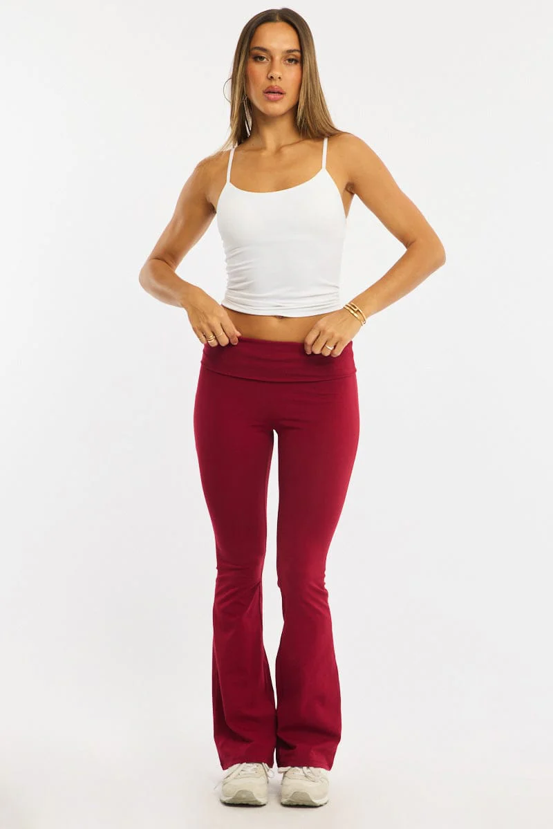 Red Flare Leg Pants Folded Waist - Image 4