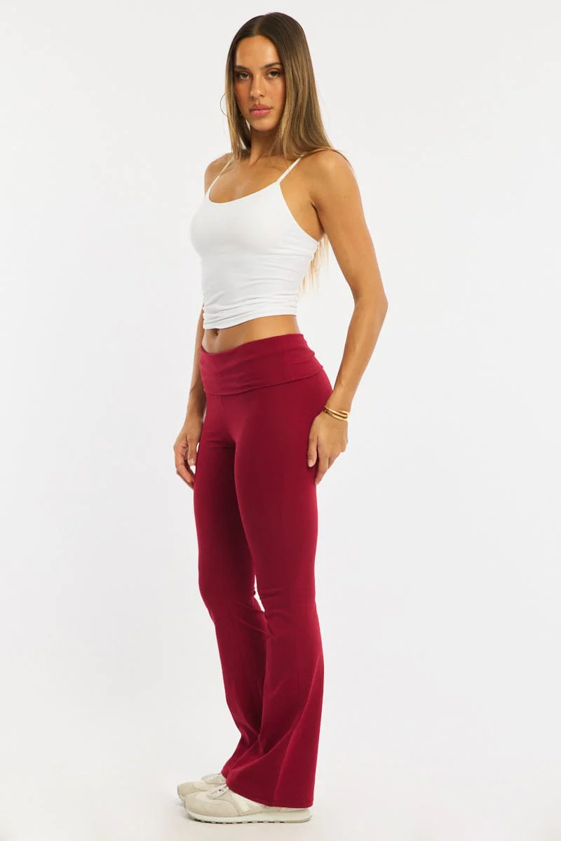 Red Flare Leg Pants Folded Waist - Image 5