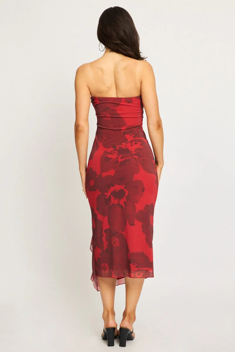 Red Floral Bodycon Dress Mesh Floral - Image 4