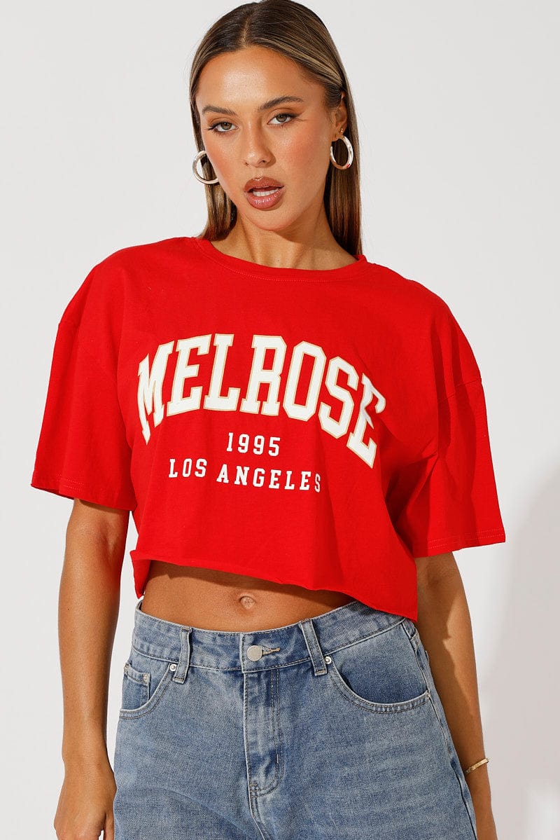 Red Graphic Tee Crop Melrose Slogan t-shirt - Image 3