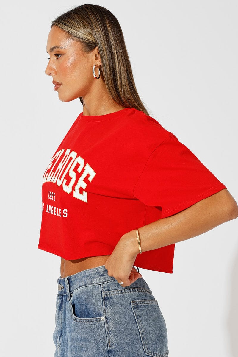 Red Graphic Tee Crop Melrose Slogan t-shirt - Image 4