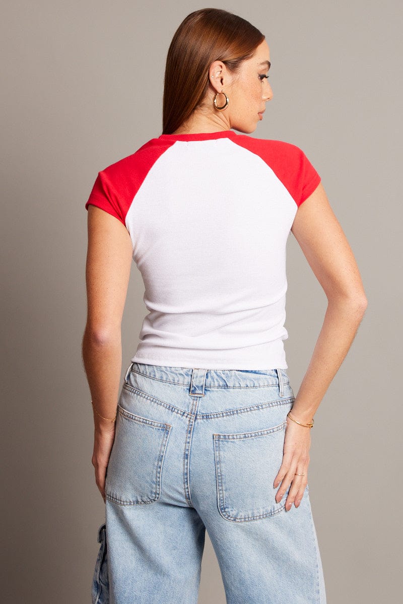 Red Graphic Tee Raglan Short Sleeve - Image 5