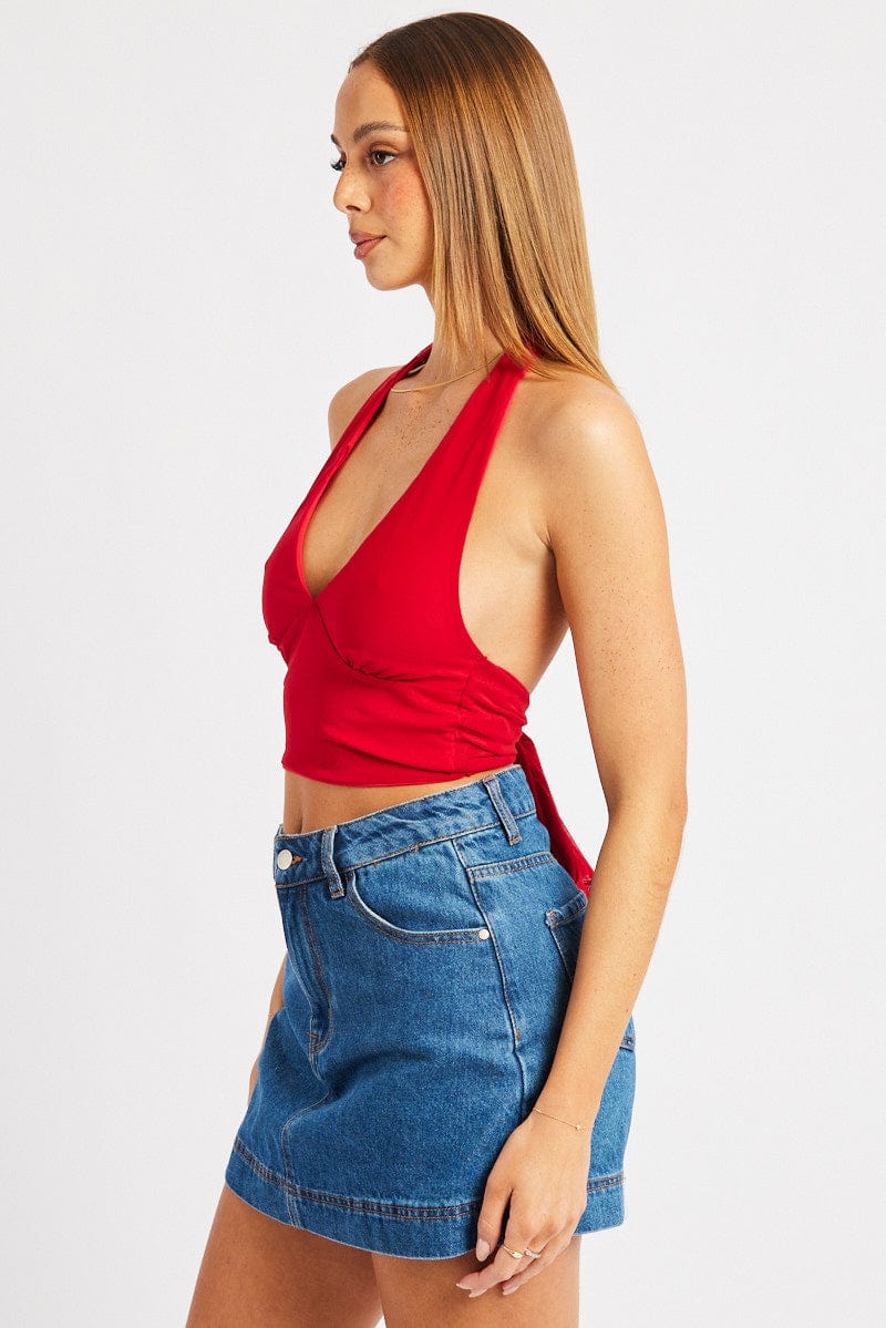 Red Halter Neck Top Tie Back Mesh - Image 4