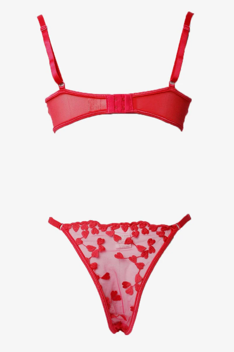 Red Heart Embroidery Lingerie Set - Image 2