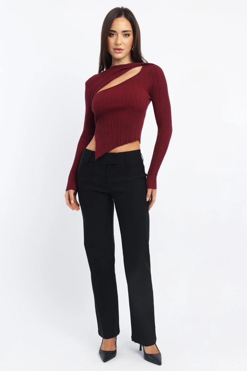 Red Knit Top Long Sleeve Cut Out - Image 3