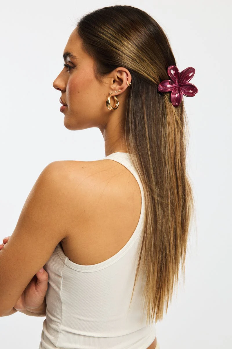Red Marbled Flower Claw Clip