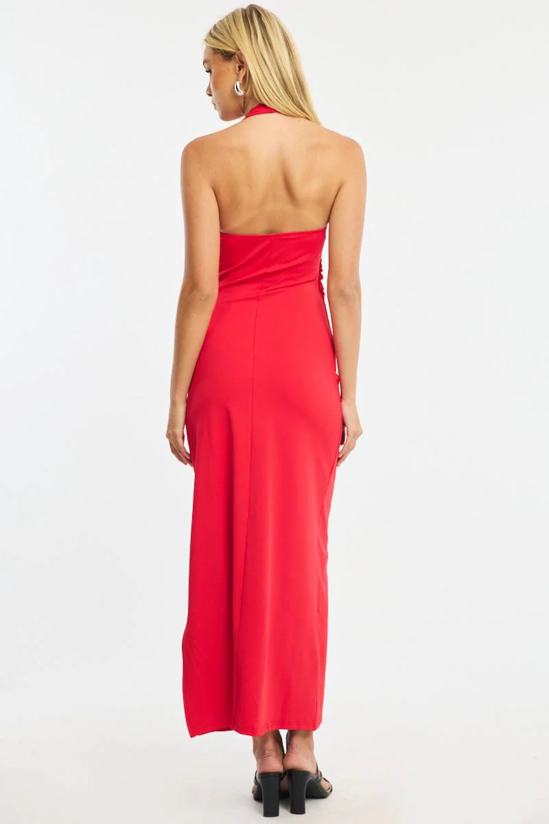 Red Maxi Dress Halter Neck - Image 5