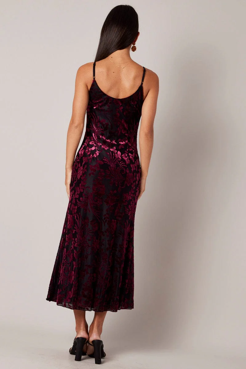 Red Maxi Dress Sleeveless Scoop Neck Burn Out - Image 5