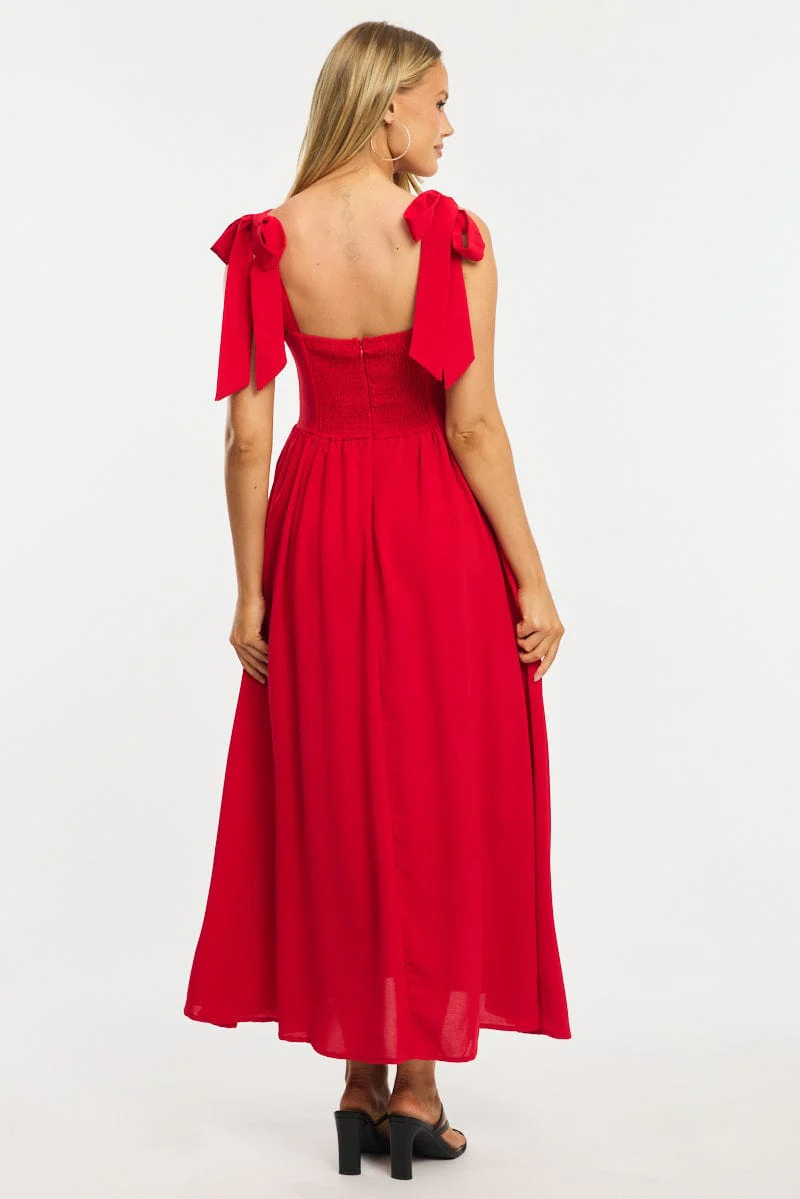 Red Maxi Dress Tie Shoulder - Image 4