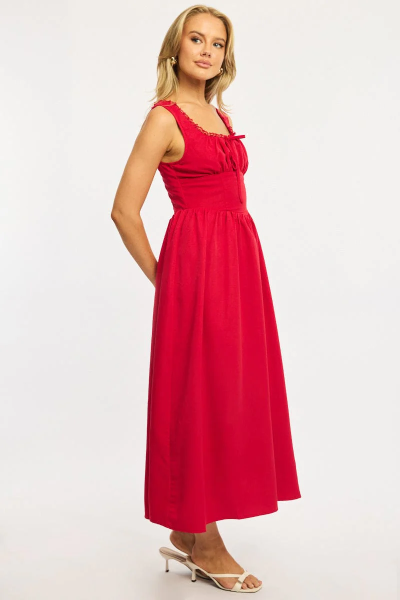 Red Midi Dress Gathering Bust - Image 3