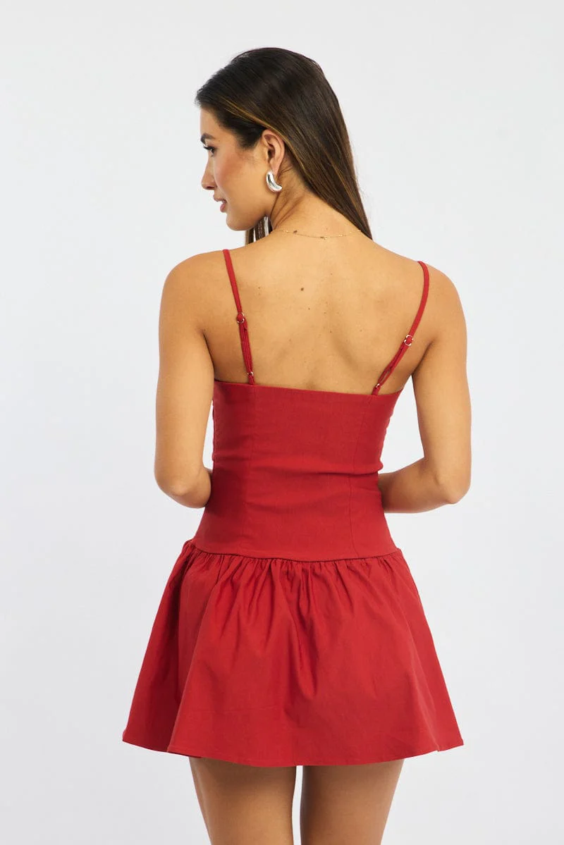 Red Mini Dress Drop Waist - Image 4