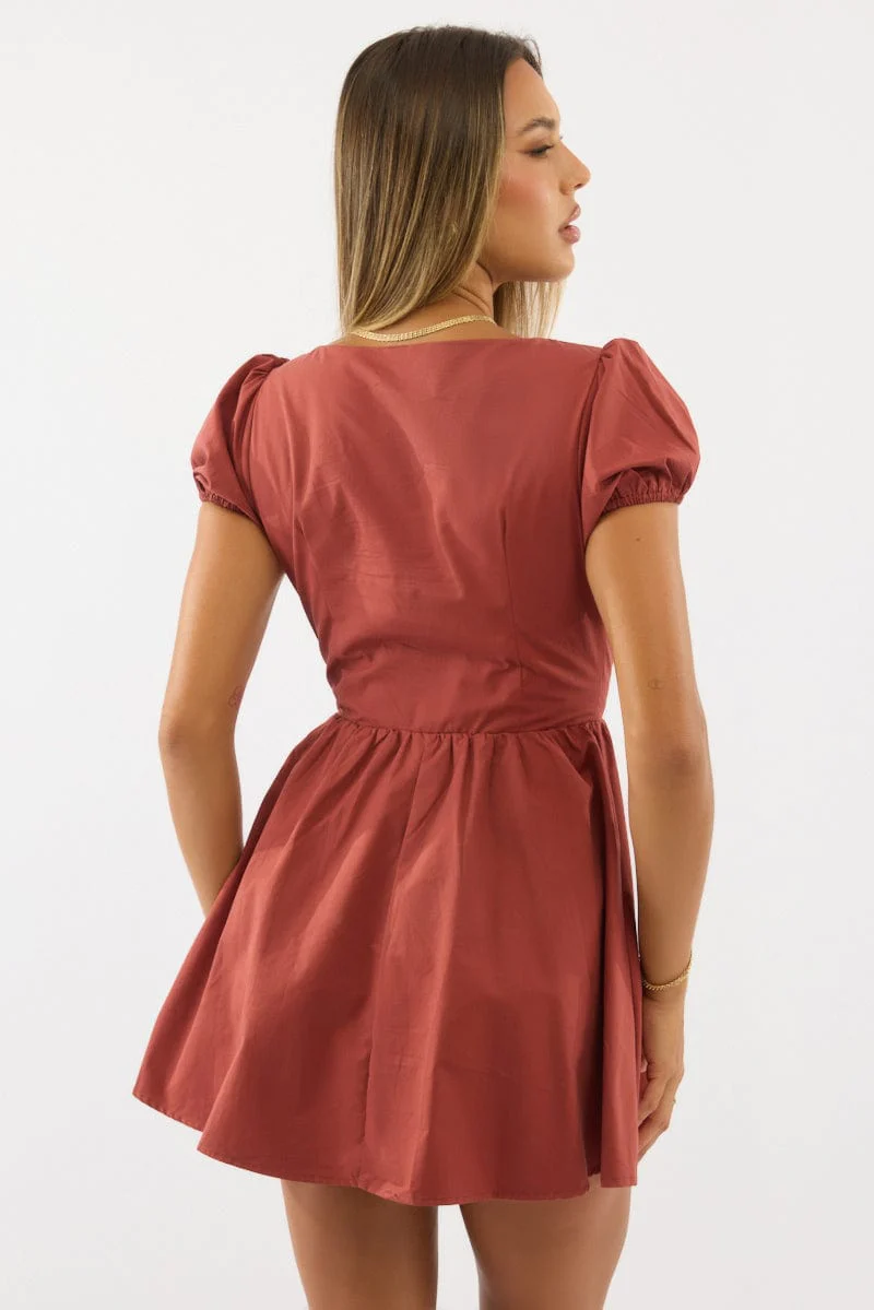 Red Mini Dress Ribbon Detail - Image 4