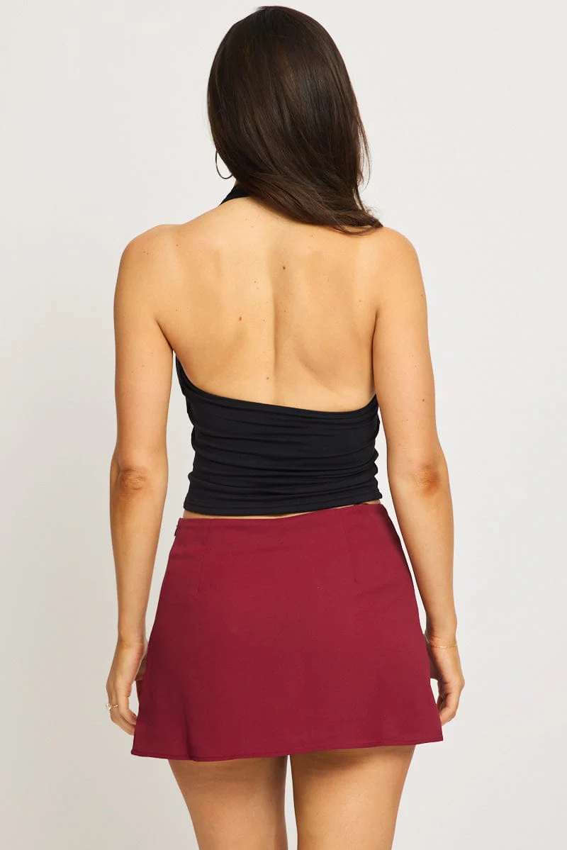 Red Mini Skort Mid Rise Tailored Lined - Image 5