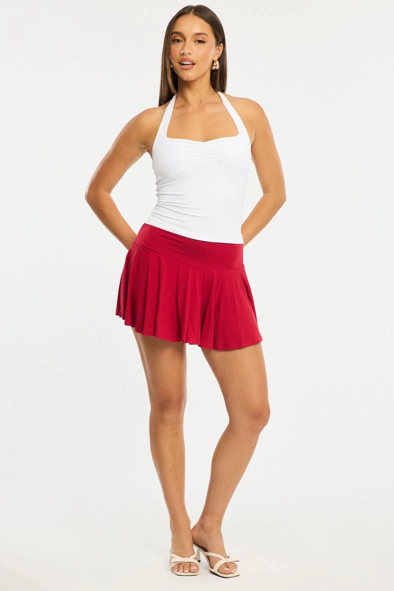Red Mini Skort Skirt Elasticated Waist Shorts Lined - Image 3