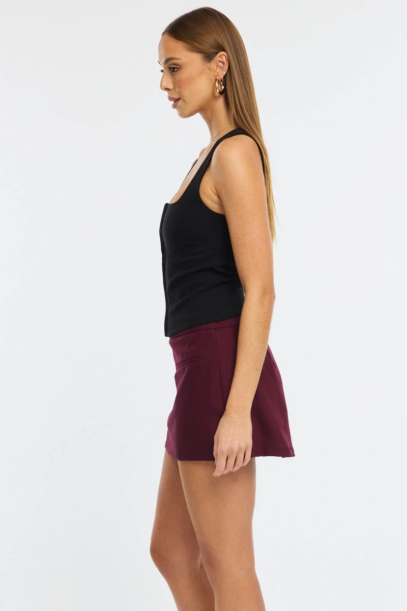 Red Mini Skort Skirt High Rise Pocket Detail Tailored - Image 4