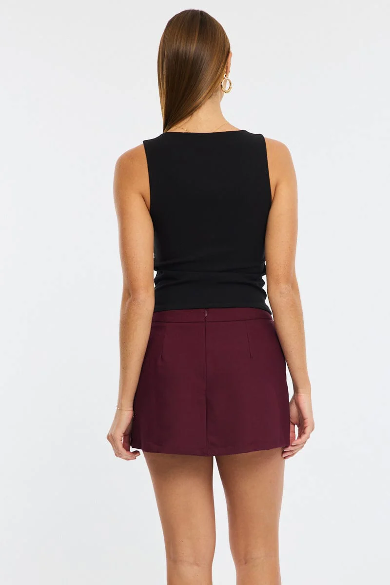 Red Mini Skort Skirt High Rise Pocket Detail Tailored - Image 5