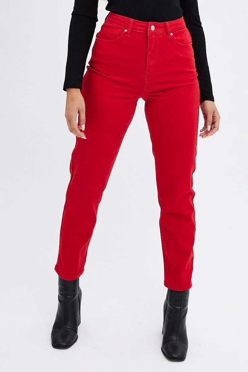 Red Mom Denim Jeans High Rise - Image 2