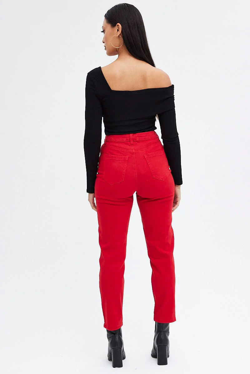 Red Mom Denim Jeans High Rise - Image 5