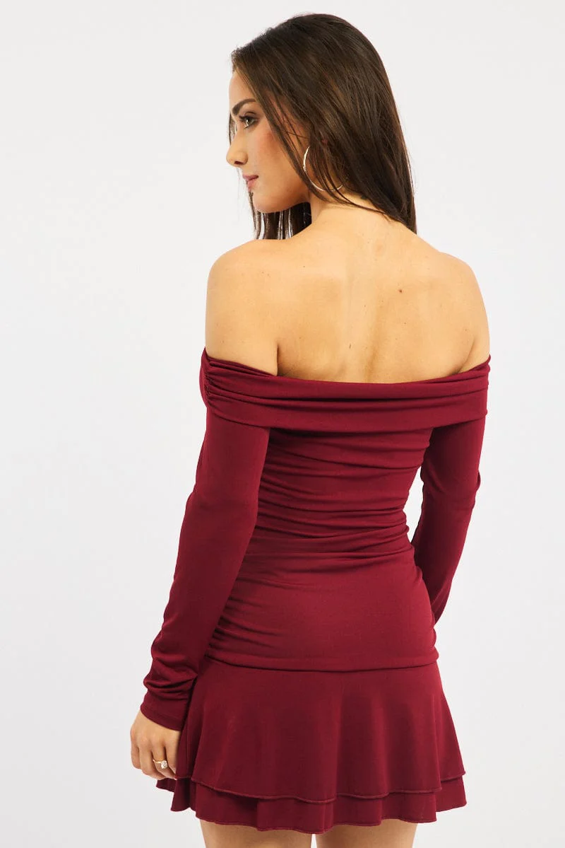 Red Off Shoulder Mini Dress - Image 5