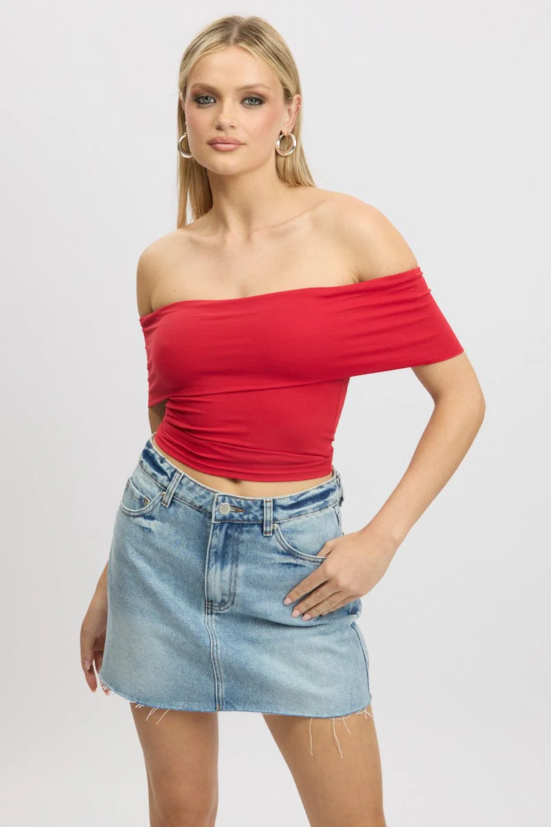 Red Off Shoulder Top Jersey - Image 2