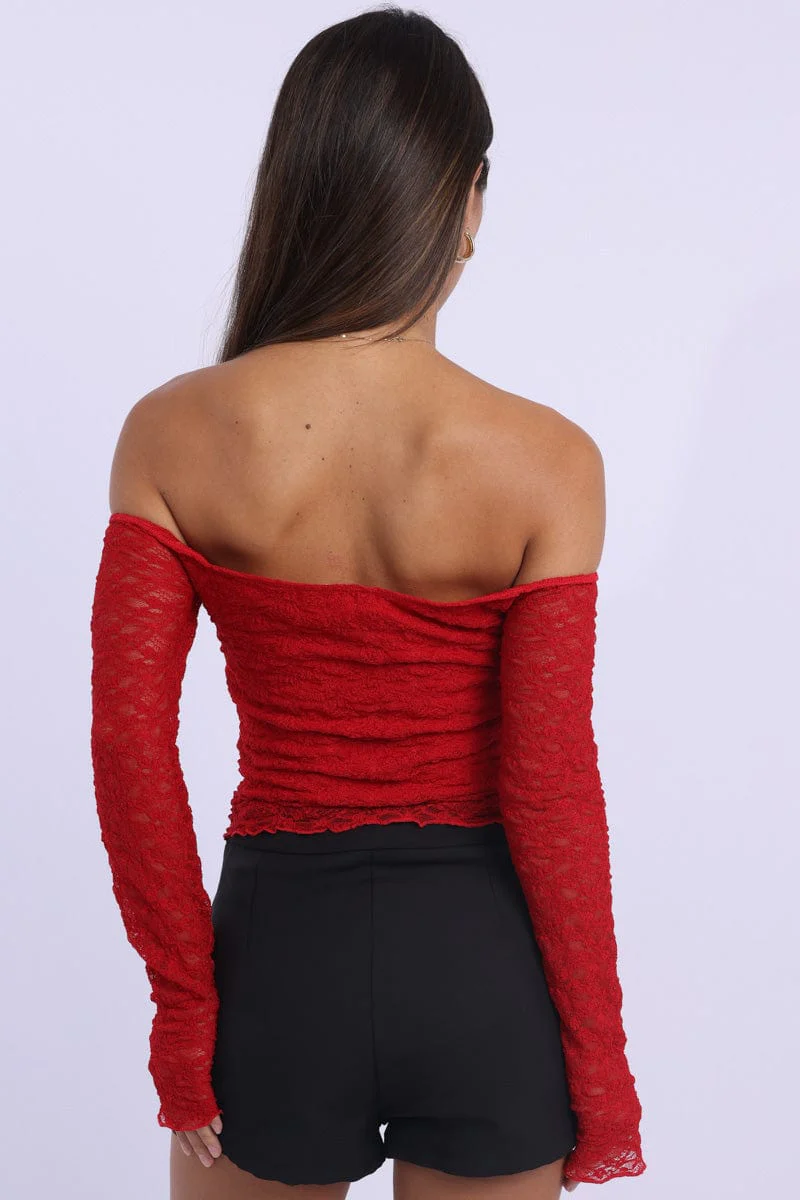 Red Off Shoulder Top Lace - Image 4