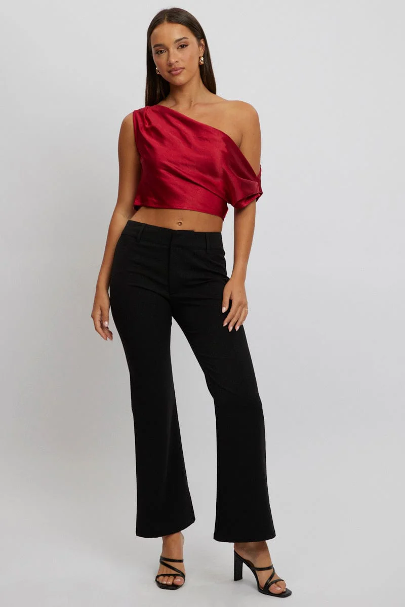Red On Off Shoulder Satin Top - Image 2