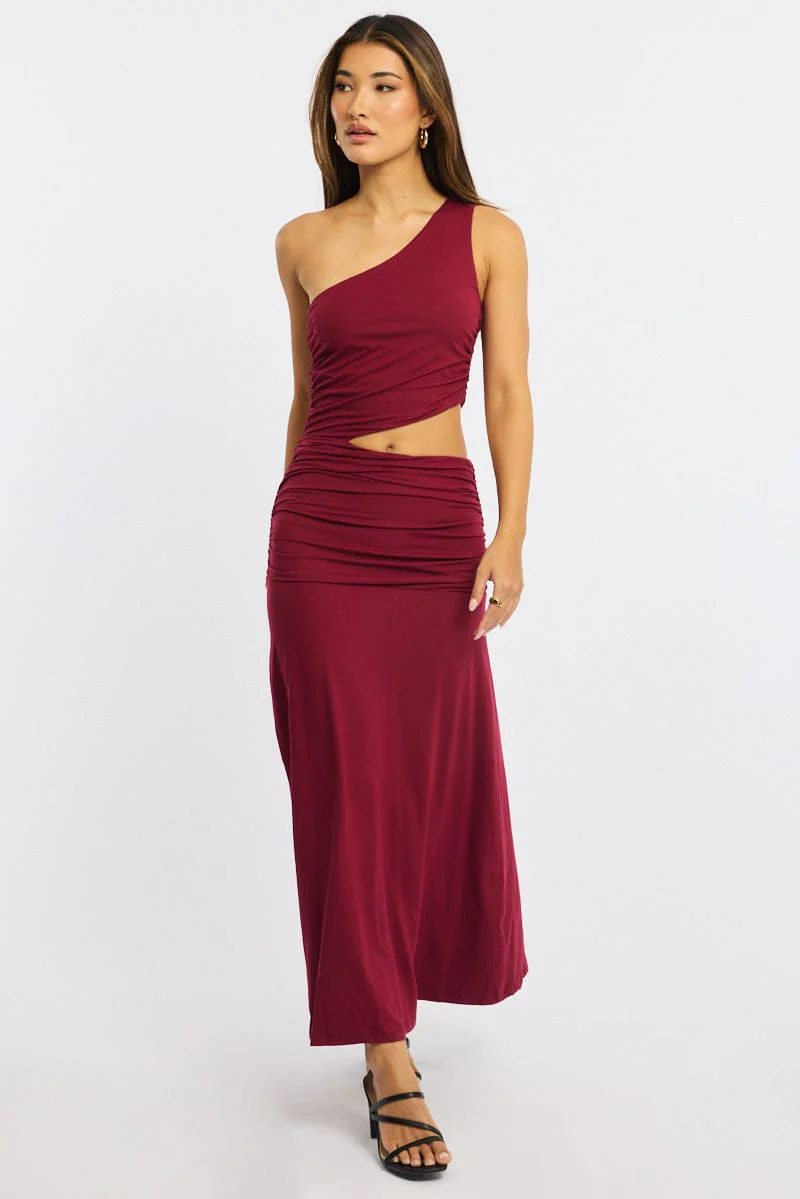 Red One Shoulder Dress Cut Out Detail