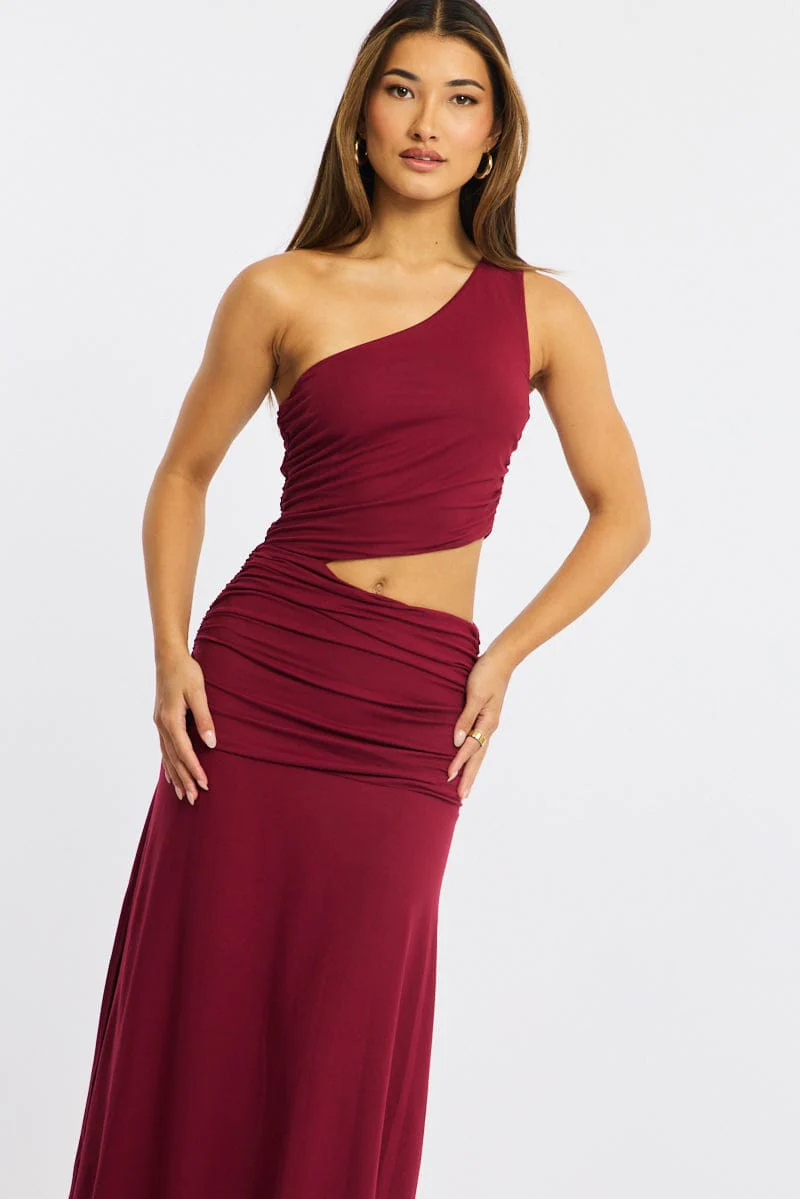 Red One Shoulder Dress Cut Out Detail - Image 2