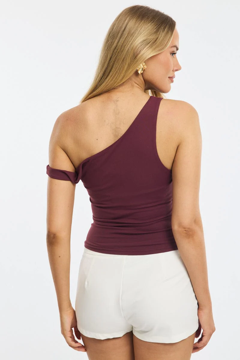 Red One Shoulder Top With Belt - Image 4