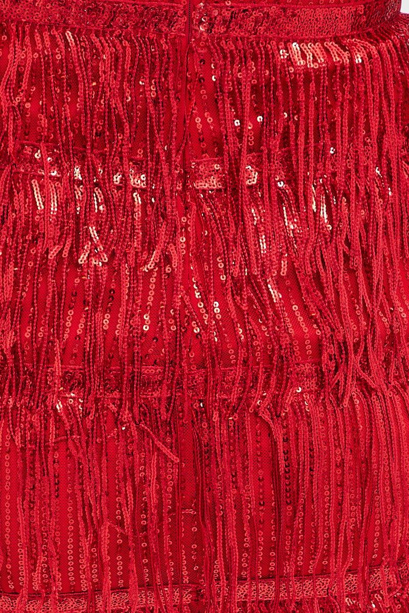 Red Party Bodycon Halter Mini Dress Tassels - Image 6