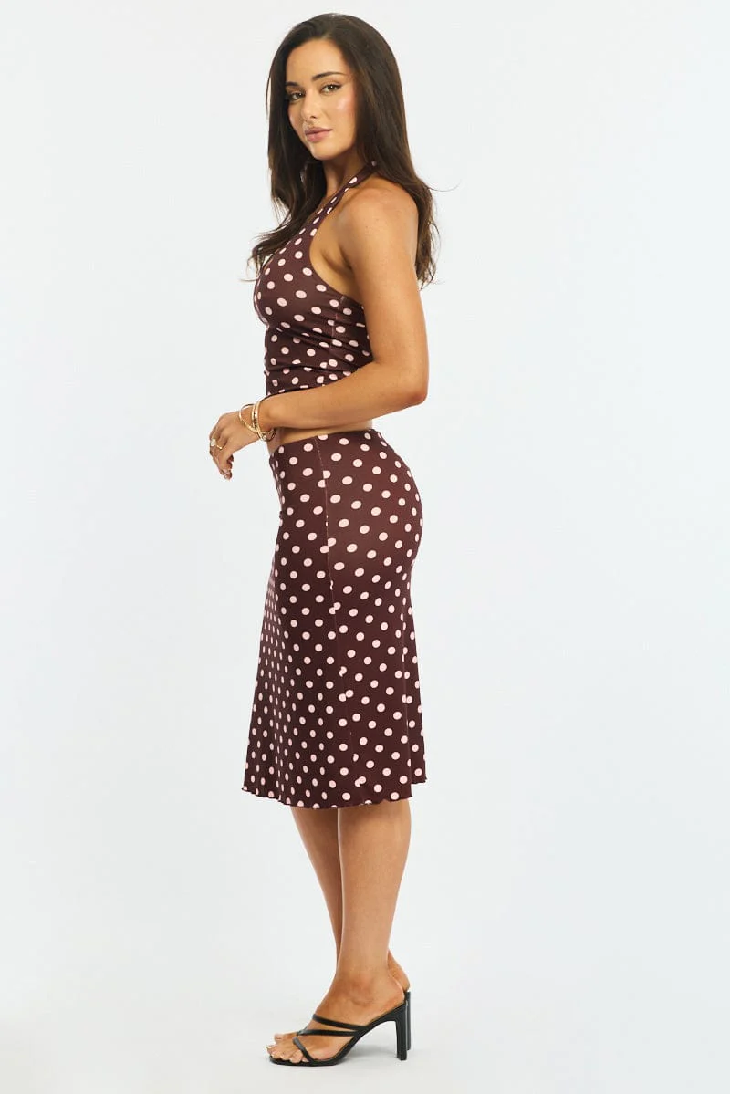 Red Polka Dot Midi Skirt Mid Rise Lined - Image 5