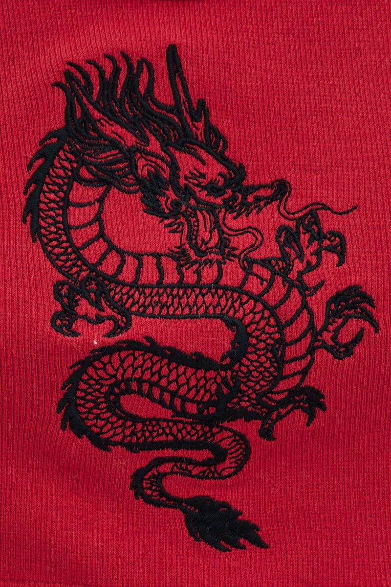 Red Rib Tank Top Dragon Embroidery - Image 6