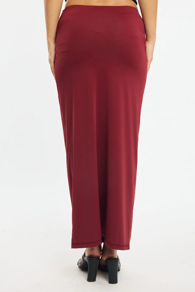 Red Ruched Maxi Skirt Elastic Waist - Image 4
