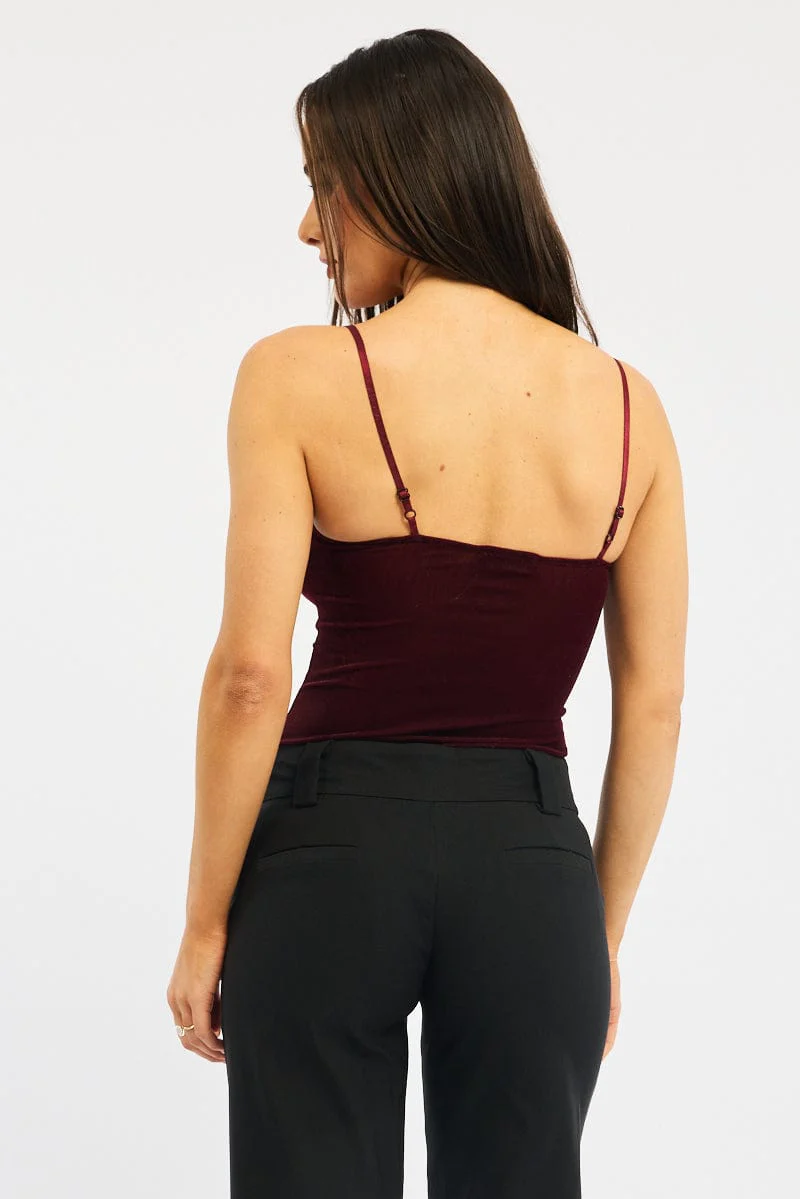 Red Singlet Bodysuit Velvet - Image 4