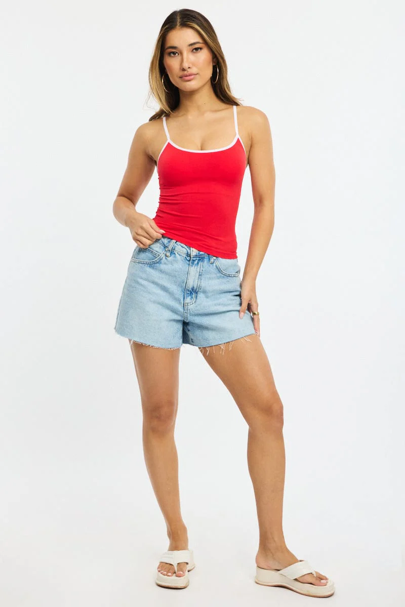 Red Singlet Top Contrast Binding Seamless - Image 2